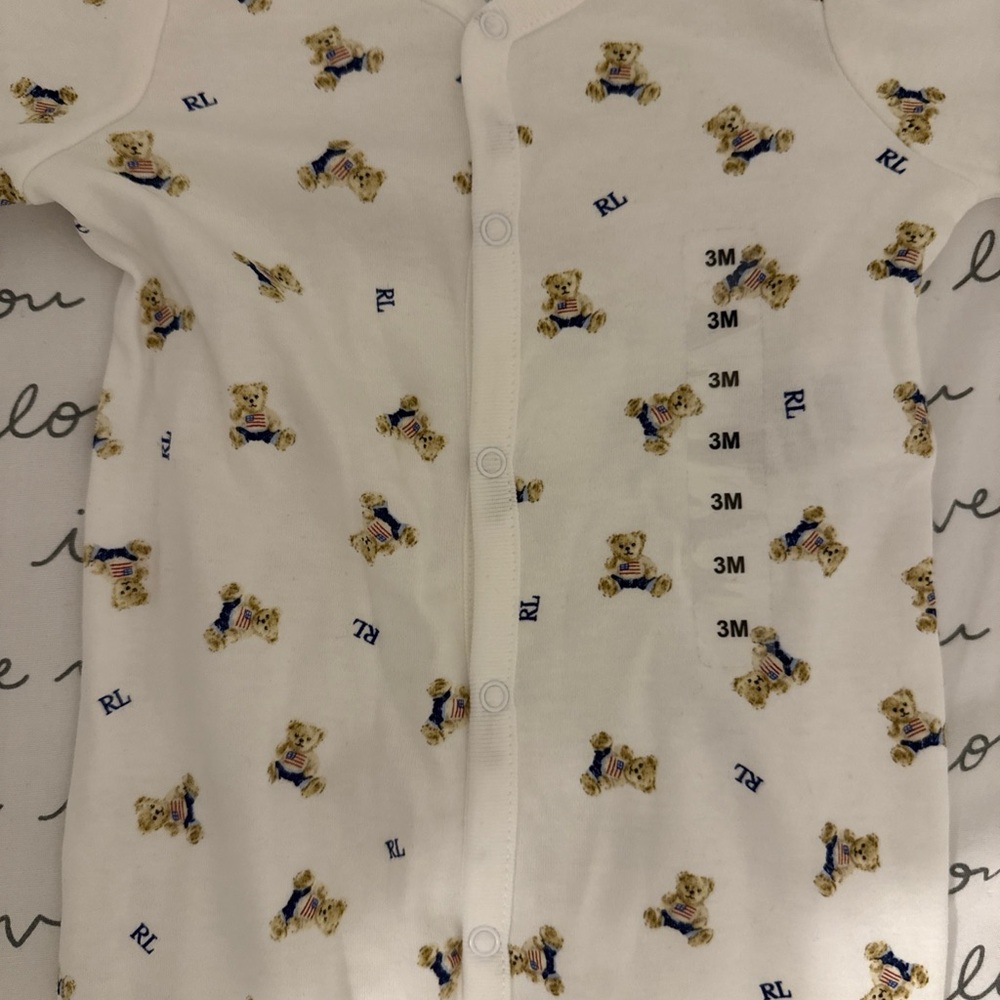 Ralph Lauren White Footie with Bear Print